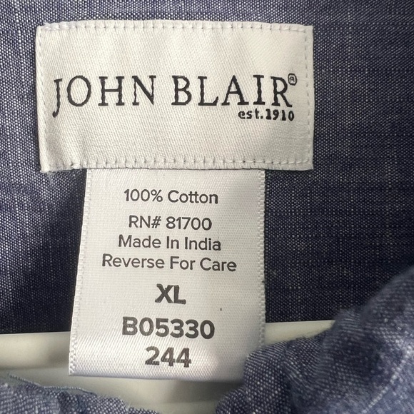 John Blair Blue Denim Full Zipper Long Sleeve Shirt Front Pockets Size XL Cotton - Picture 7 of 8